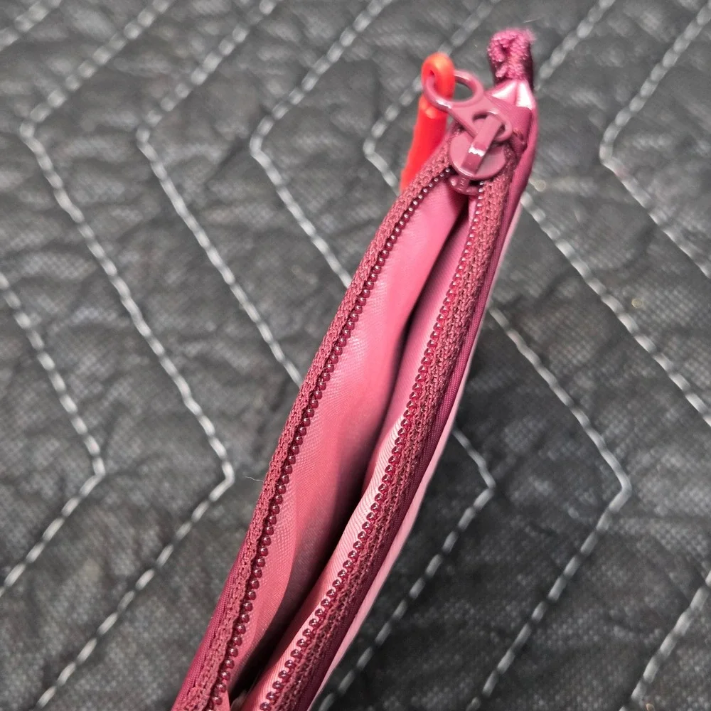 Lululemon True Identity Card Case Pink Red Recycled Nylon Zip Wallet